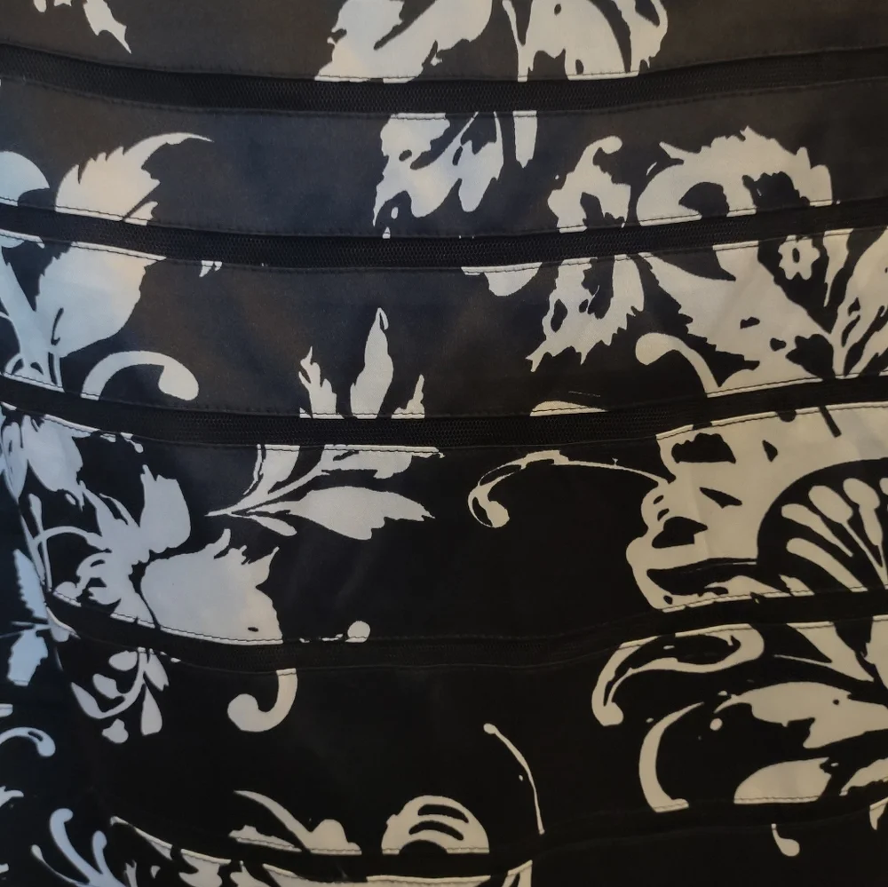 WHBM White House Black Market Black White Satin Floral Strapless Cocktail Dress - Picture 5 of 12
